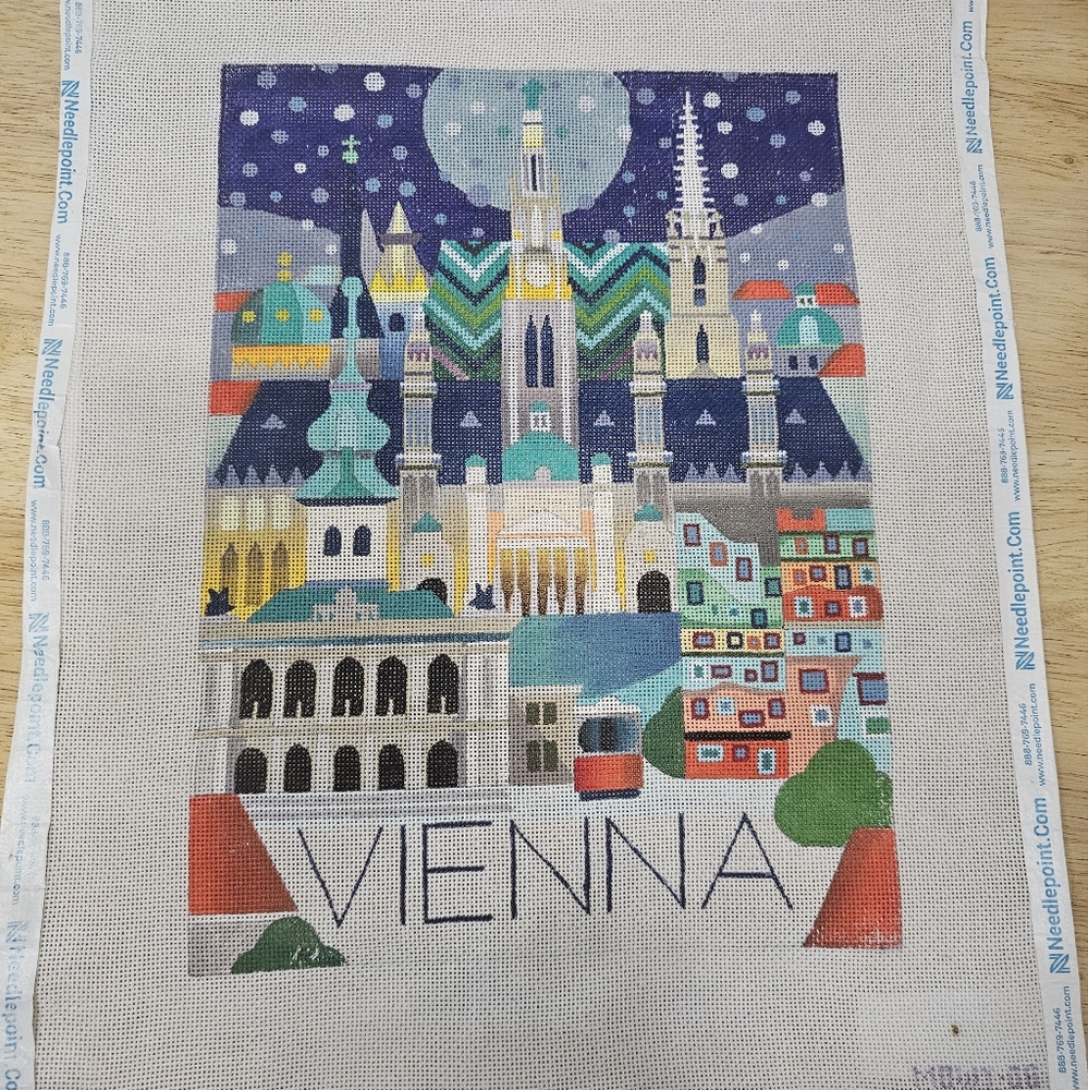 Hand painted needlepoint Canvas World Travel Poster Vienna Needlepoint 18 Mesh - Picture 2 of 4